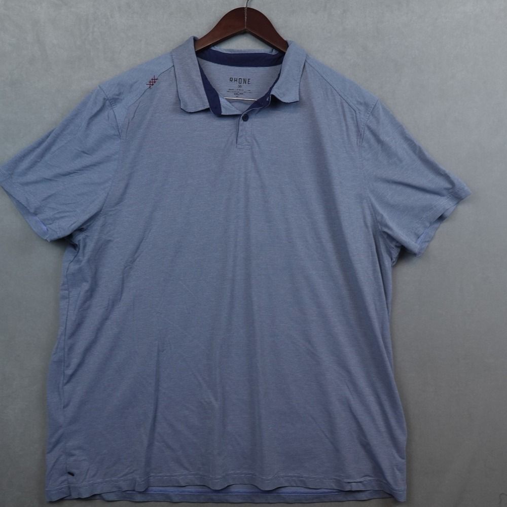Rhone Polo Shirt Mens 2XL Blue Solid Performance Short Sleeve